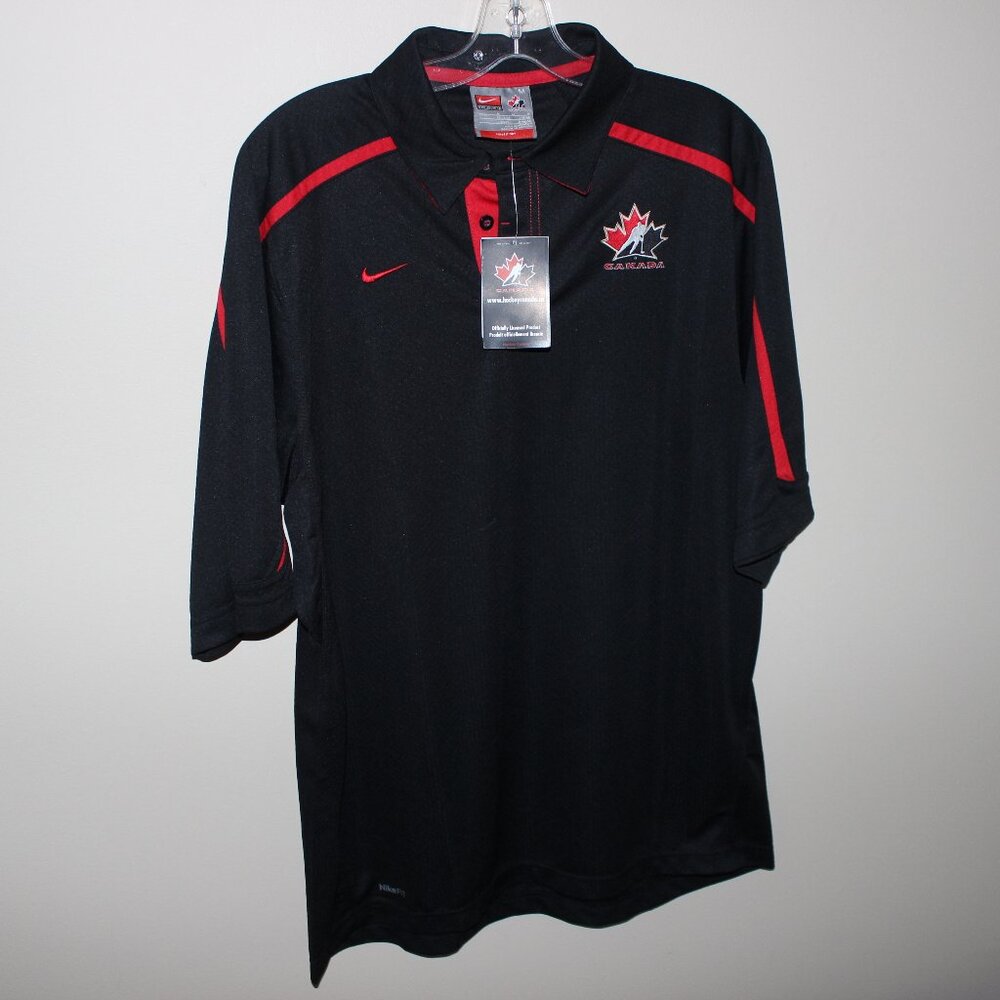 3/$118❤️vintage 2008 Nike FIT DRY Team Canada Hockey official polo shirt
